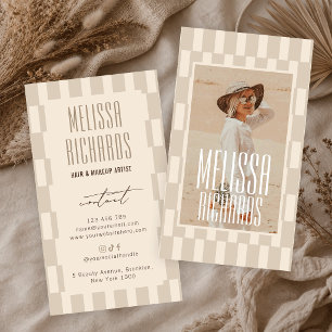 Retro Light Beige Groovy Beauty Salon Custom Photo Business Card