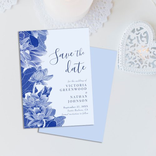 Retro Light Blue Floral Chinoiserie Save the Date
