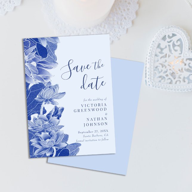 Retro Light Blue Floral Chinoiserie Save the Date (Creator Uploaded)