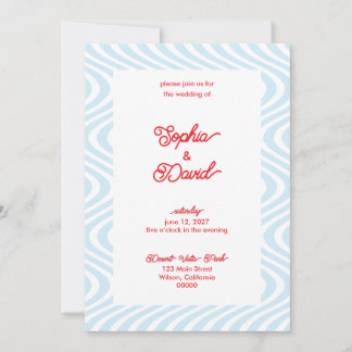 Retro Light Blue Wave Wedding Invitations