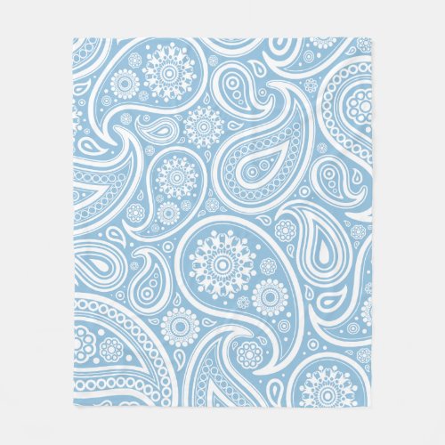 Retro Light Blue White Paisley Print Fleece Blanket