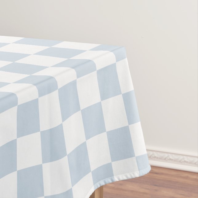 Retro Light Dusty Blue White Checkered Pattern  Tablecloth (In Situ)