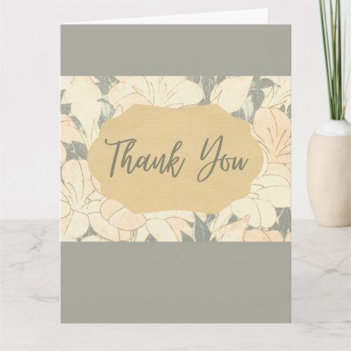 Retro Light Floral Print Letterpress Thank You Card