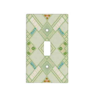 Retro Light Green Geometric Bohemian Tile Pattern Light Switch Cover