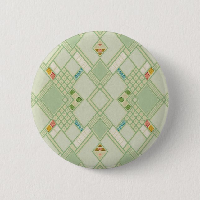 Retro Light Green Geometric Bohemian Tile Pattern Pinback Button (Front)