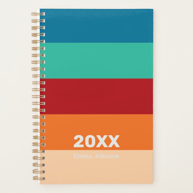 Retro Light Orange Pumpkin Blue Stripe 2026 Name Planner (Front)