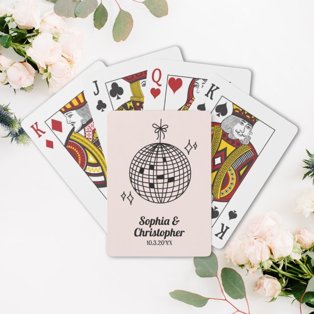 Retro Light Pink Disco Ball Wedding Personalized Poker Cards (Retro Light Pink Disco Ball Wedding Personalized Playing Cards
)