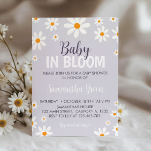 Retro Light Purple Daisy Baby Shower Invitation