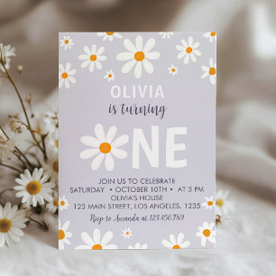 Retro Light Purple Daisy Birthday Party Invitation