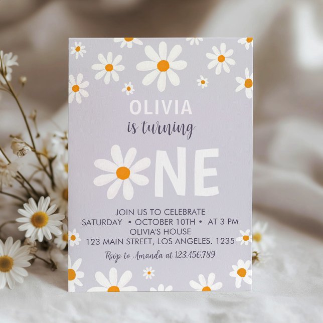 Retro Light Purple Daisy Birthday Party Invitation (Creator Uploaded)