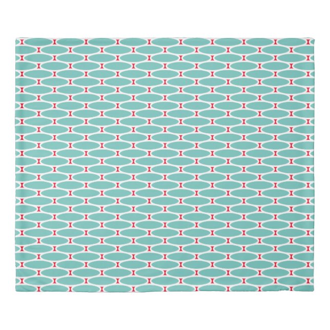 Retro Light Teal White Red Tiled Geometric Pattern Duvet Cover (Front)