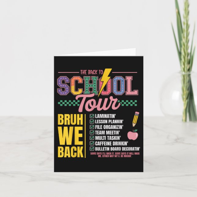 Retro Lightning Bolt Abcd Back To School Tour Teac Card (Front)