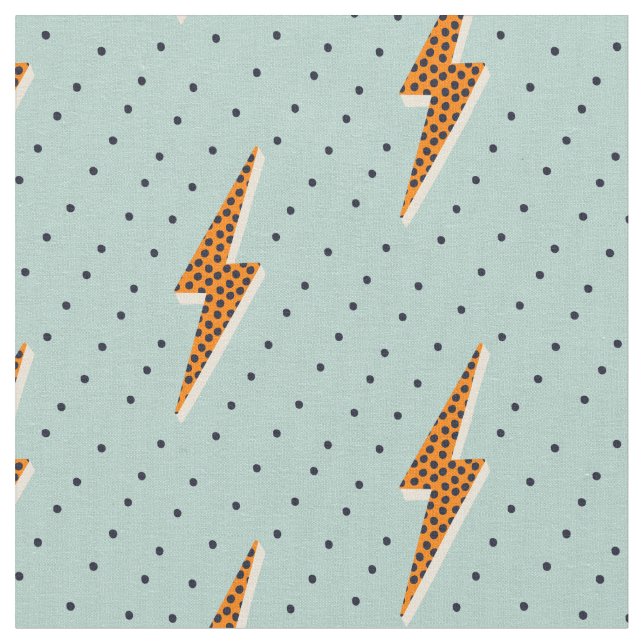 Retro Lightning bolt thunder flash blue dotted  Fabric (Close Up)