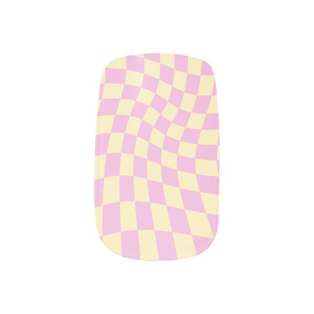 Retro Lilac Peach PInk Checks Warped Checkerboard  Minx Nail Art (Left Thumb)