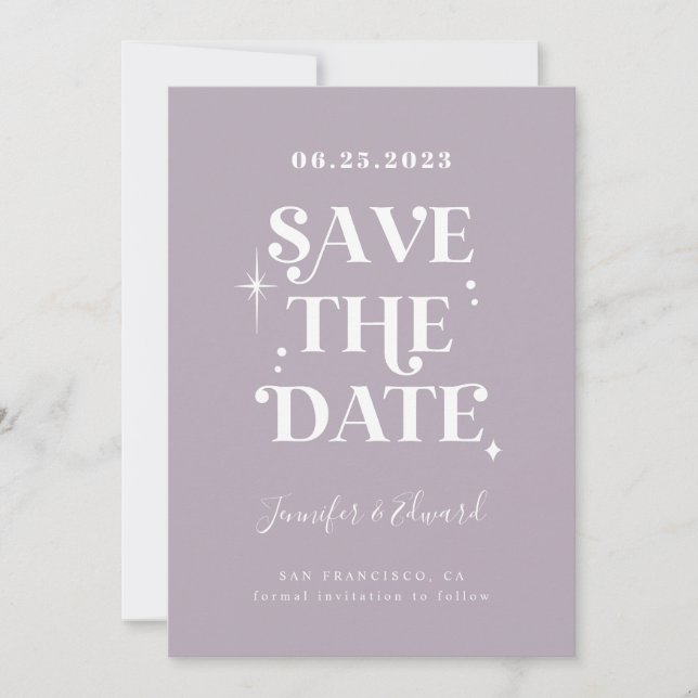 Retro Lilac Save The Date Card (Front)