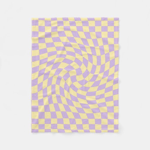Retro Lilac Yellow Pastel Warped Checkerboard Fleece Blanket