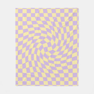 Retro Lilac Yellow Pastel Warped Checkerboard Fleece Blanket