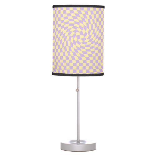 Retro Lilac Yellow Pastel Warped Checkerboard Table Lamp
