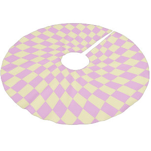 Retro Lilac Yellow Warped Checks Checkered Dorm Brushed Polyester Tree Skirt