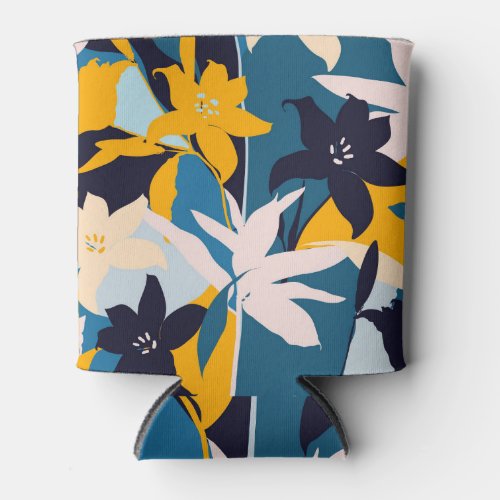 Retro Lily Flowers Seamless Pattern Can Cooler