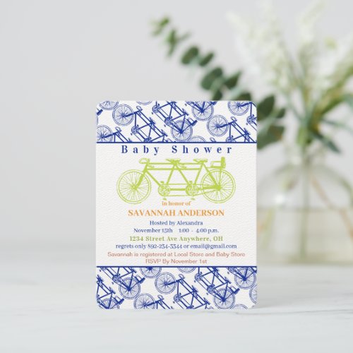 Retro Lime Baby Makes Three Bicycle Baby Shower Invitation