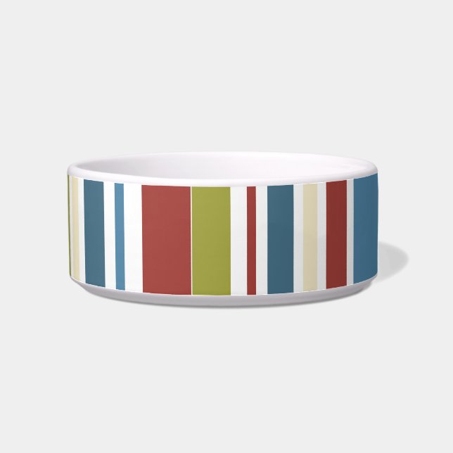 Retro Lime Blue Brown Art Pattern Pet Bowl (Right)