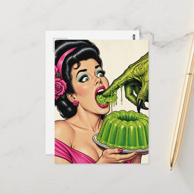 Retro Lime Gelatin Horror Postcard (Front/Back In Situ)