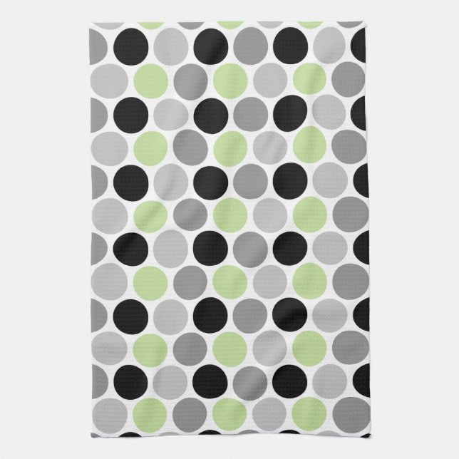 Retro Lime Gray Black Circles Kitchen Towels (Vertical)