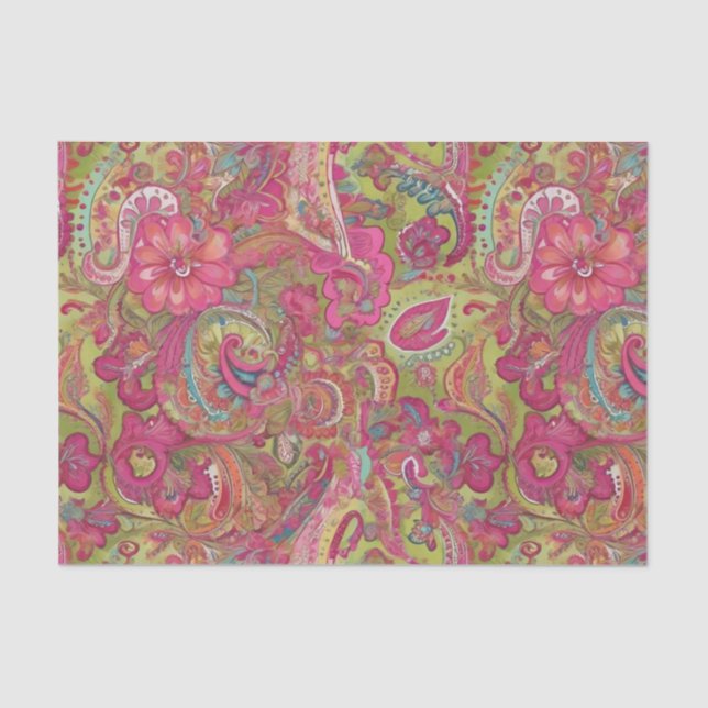 Retro lime green and pink paisley tissue paper (Front)