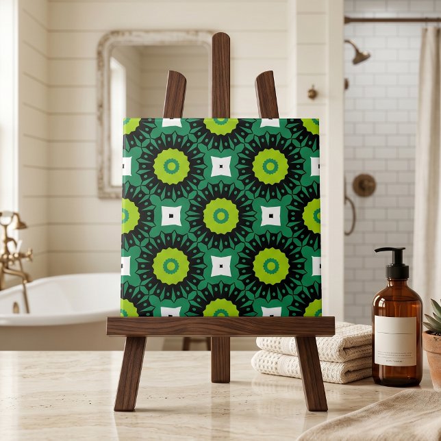 Retro Lime Green Black Geometric Mosaic Pattern Ceramic Tile (Creator Uploaded)