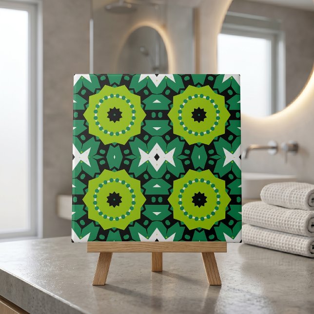 Retro Lime Green Black White Geometric Pattern Ceramic Tile (Creator Uploaded)