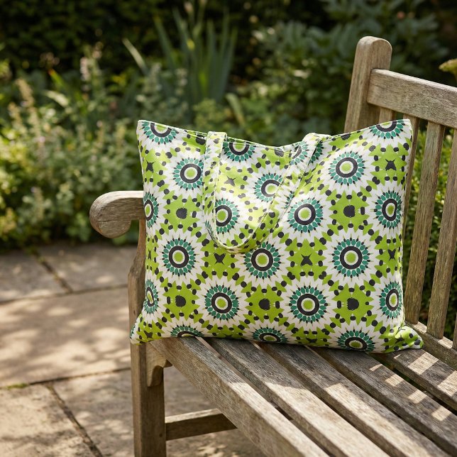 Retro Lime Green Black White Geometric Pattern Fabric (Creator Uploaded)