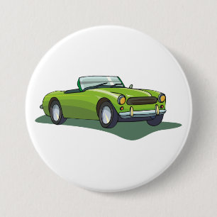 Retro Lime Green Convertible Sports Car Button
