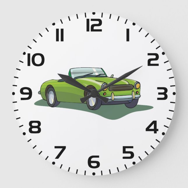 Retro Lime Green Convertible Sports Car Large Clock (Front)