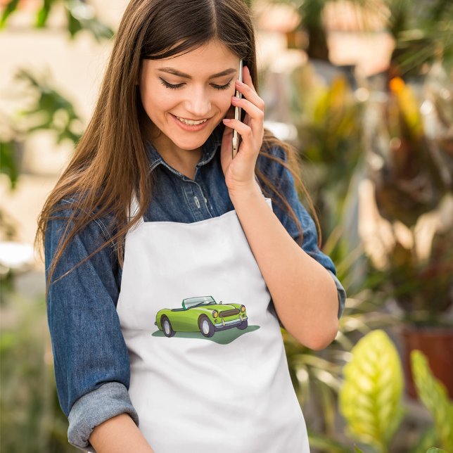 Retro Lime Green Convertible Sports Car Long Apron (Creator Uploaded)