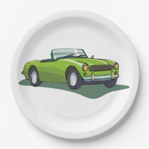 Retro Lime Green Convertible Sports Car Paper Plates