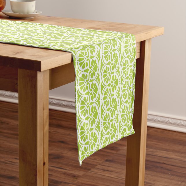 Retro Lime Green Floral Pattern Short Table Runner (In Situ)