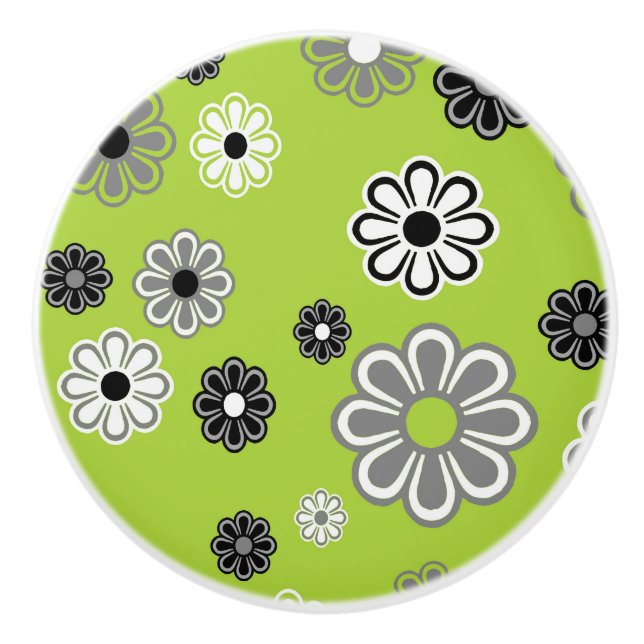 Retro Lime green Flower Power ceramic knob (Front)