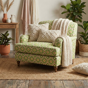 Retro Lime Green Pink Geometric Ikat Diamond Fabric