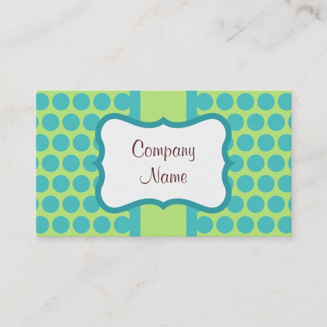 Retro Lime Turquoise Dots Custom Business Cards (Front)