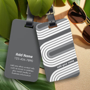 Retro Line Arch Pastel Gray Colors Script Name Luggage Tag
