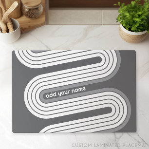 Retro Line Arch Pastel Gray Colors Script Name Placemat