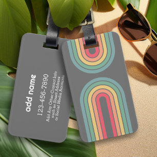 Retro Line Arch Pastel Rainbow Colors Custom Name Luggage Tag
