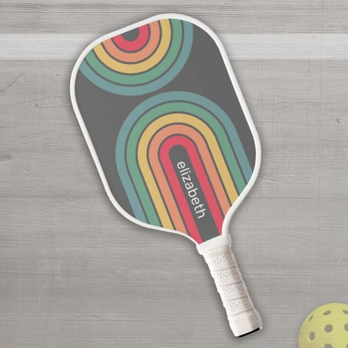 Retro Line Arch Pastel Rainbow Colors Custom Name Pickleball Paddle