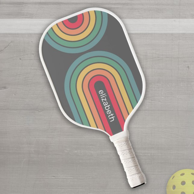 Retro Line Arch Pastel Rainbow Colors Custom Name Pickleball Paddle (Creator Uploaded)