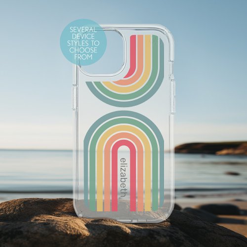 Retro Line Arch Pastel Rainbow Colors Custom Name iPhone 15 Case