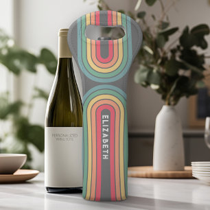 Retro Line Arch Pastel Rainbow Colors Custom Name Wine Bag
