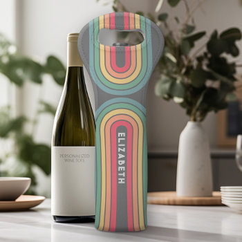 Retro Line Arch Pastel Rainbow Colors Custom Name Wine Bag by MarshEnterprises at Zazzle