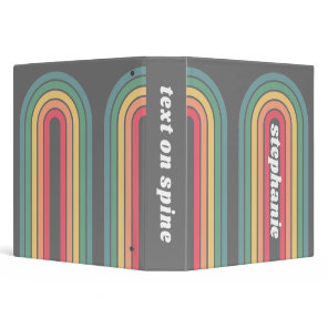 Retro Line Arch Pastel Rainbow Colors Script Name 3 Ring Binder
