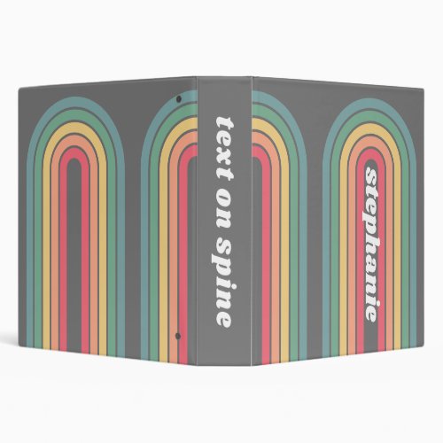 Retro Line Arch Pastel Rainbow Colors Script Name 3 Ring Binder